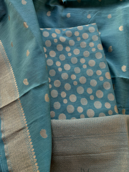 Blue cotton silk suit set
