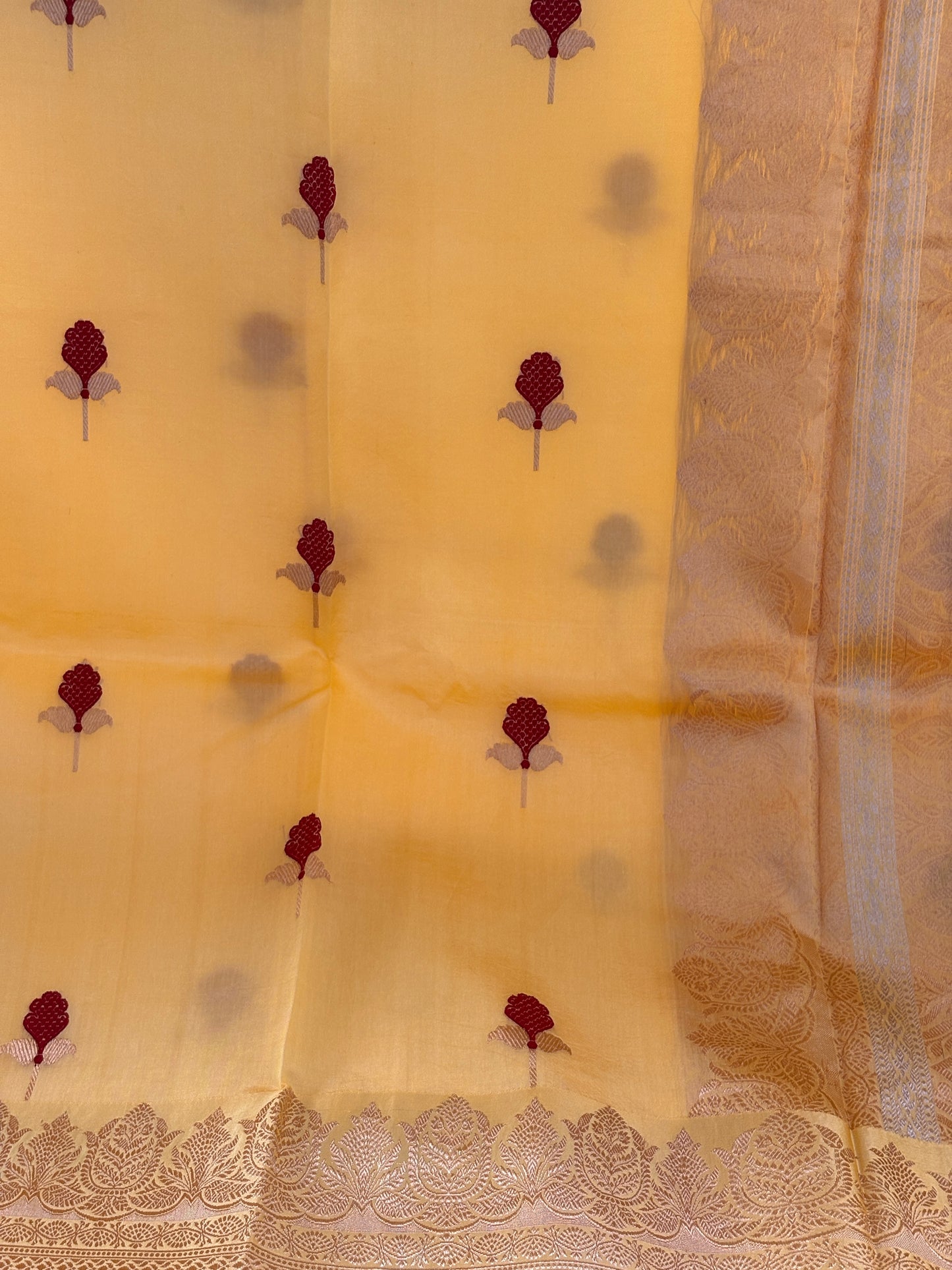 Yellow red meenadar kora silk saree