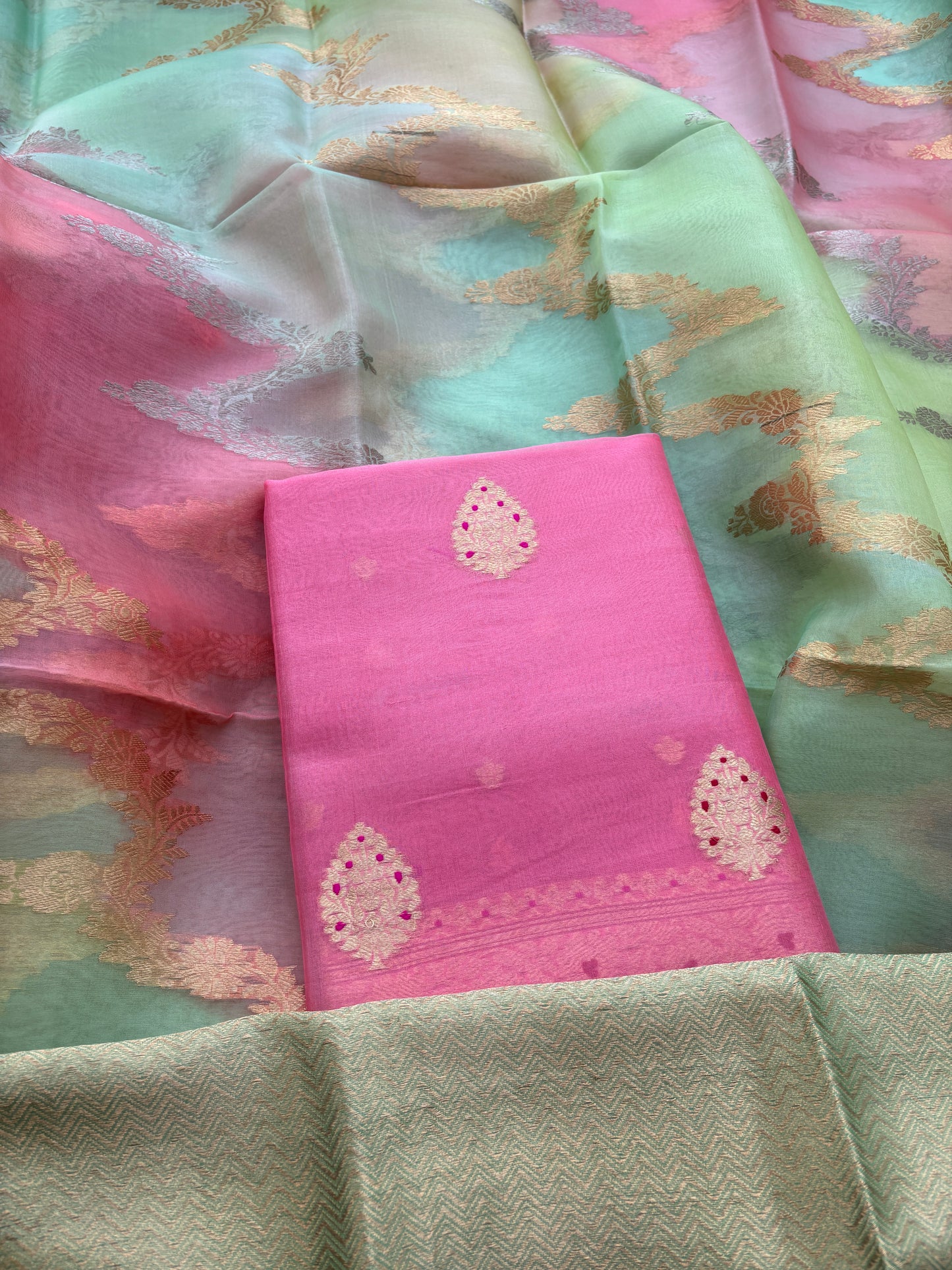 Pink kora silk with rangkata dupatta