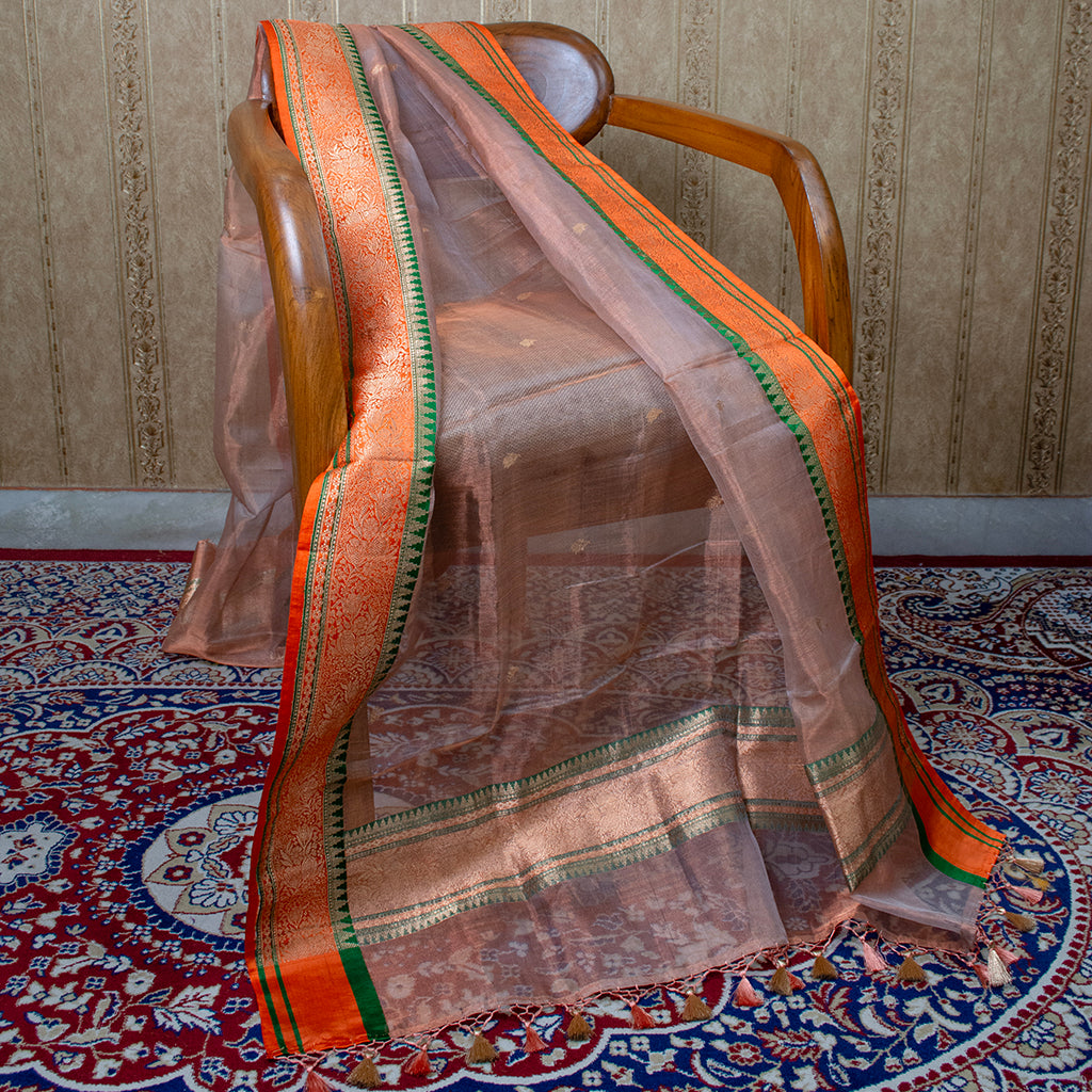 Orange peach kora tissue dupatta