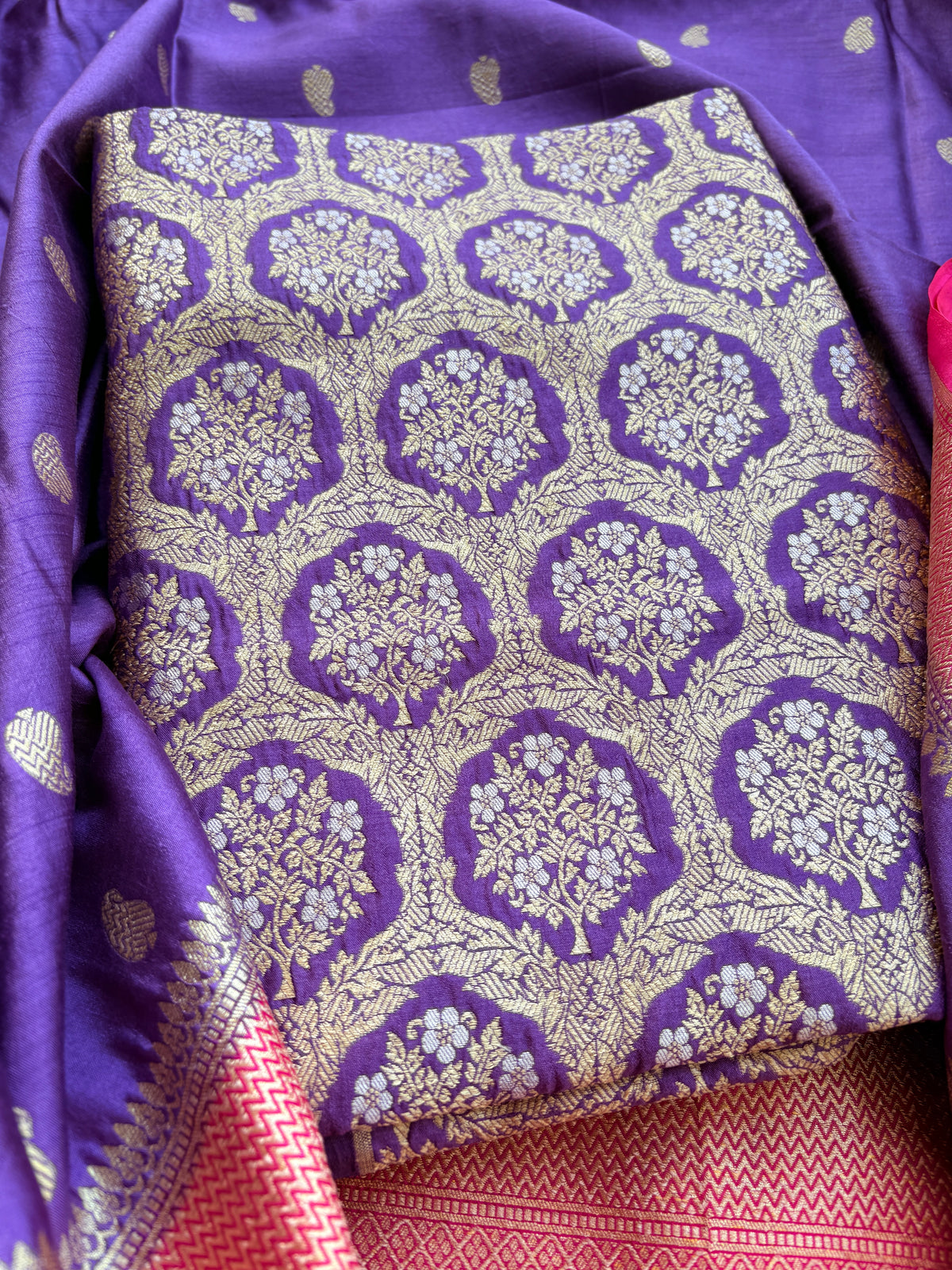 Purple Chiniya silk brocade suit set