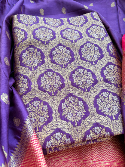 Purple Chiniya silk brocade suit set