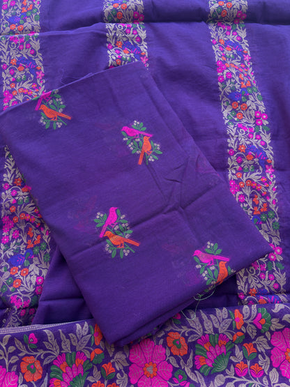 Purple peacock weaving Chanderi exclusive suit set