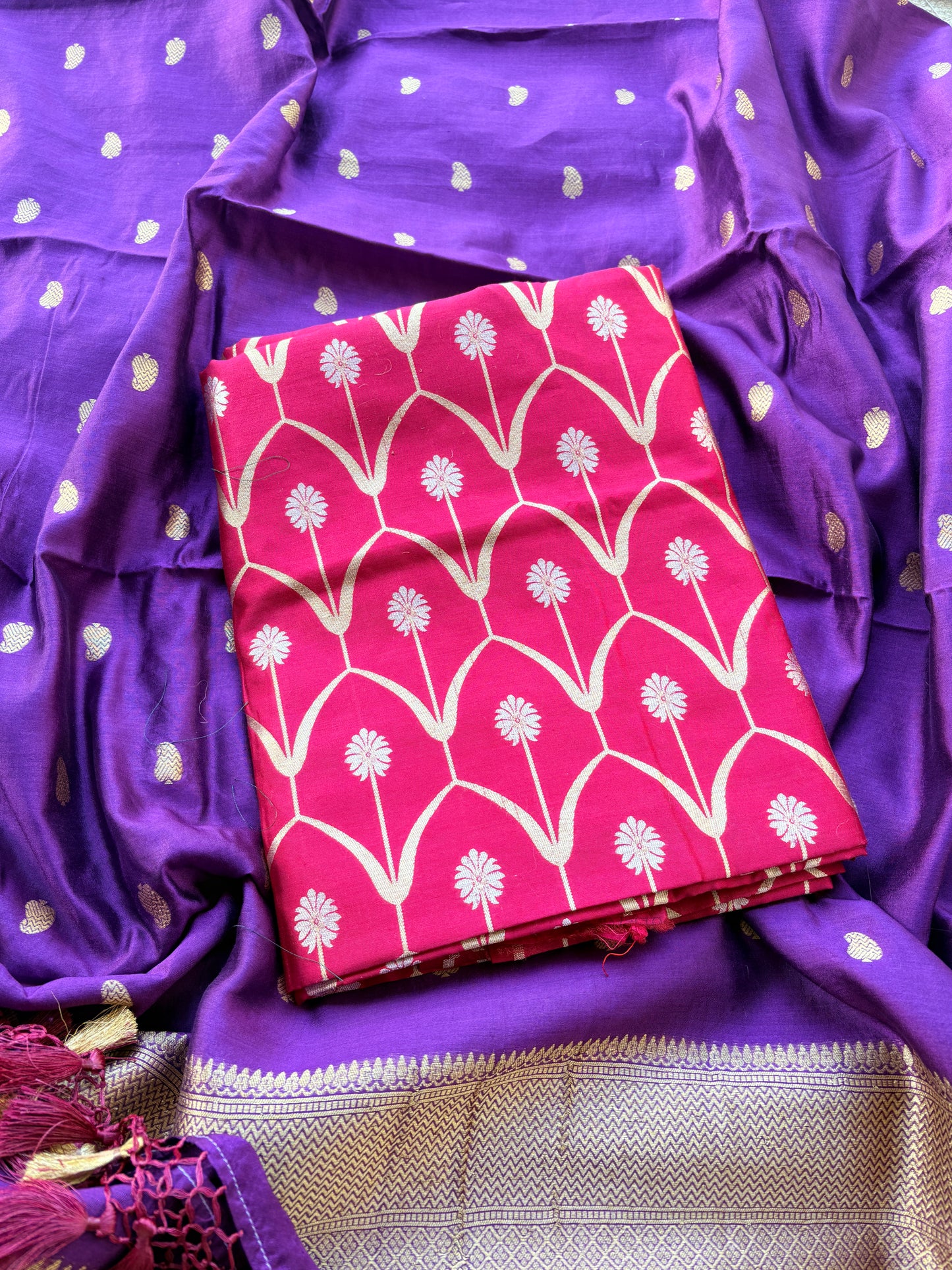 Magenta purple Chiniya silk suit set