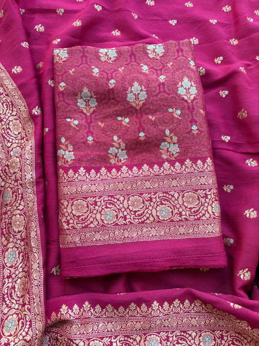Pink moonga silk kadhwa suit set