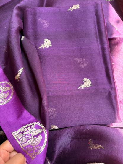 Purple kora kadhwa silk 3 piece suit set