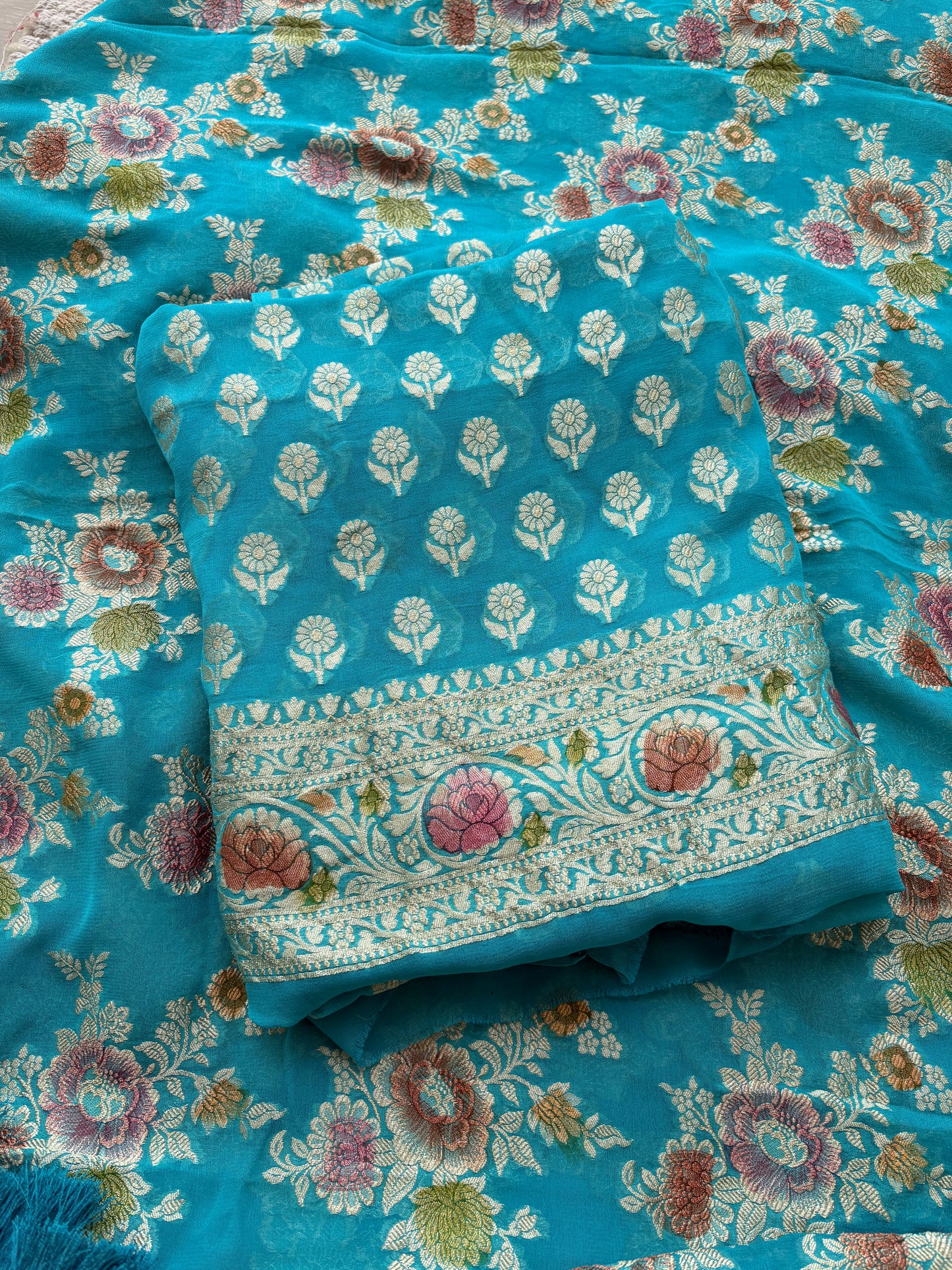 Blue Khaddi georgette suit set
