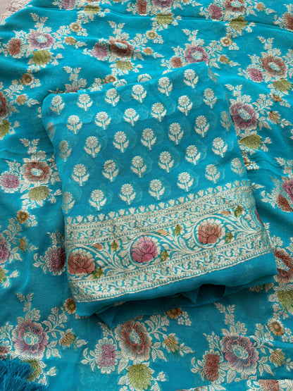 Blue Khaddi georgette suit set