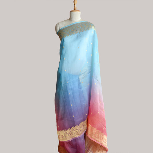 Blue shaded kora silk saree