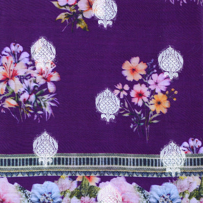 Purple Chanderi silk printed suit set