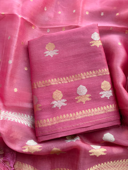 Pink moonga silk kurta , bottom and kora silk dupatta
