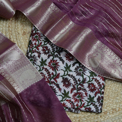 Printed Chanderi silk with pintuck dupatta