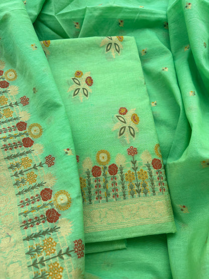 Green Resham Weaving Chanderi suit set