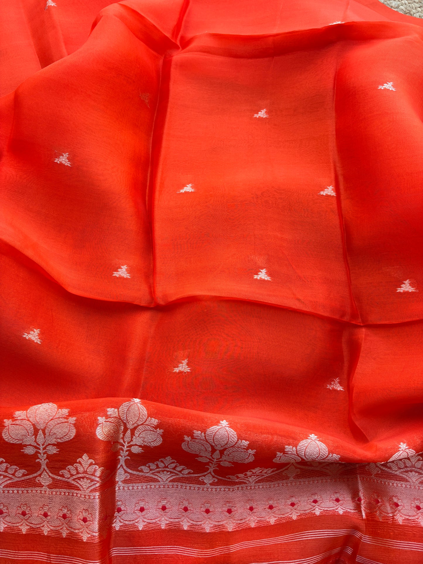Orange kora silk kadhwa suit set