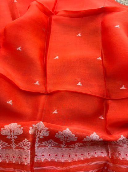Orange kora silk kadhwa suit set