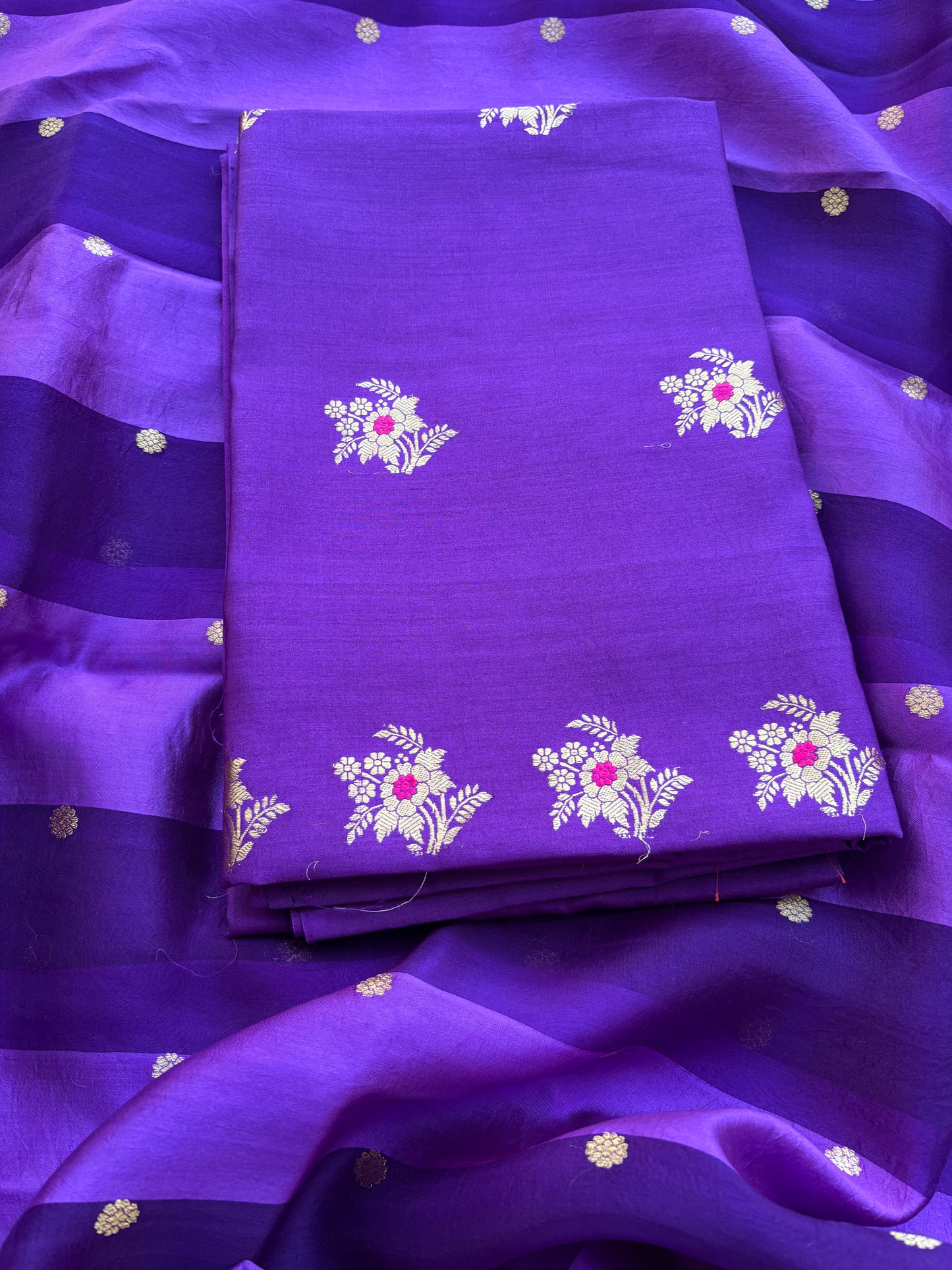 Purple Chiniya silk kadhwa , kora silk dupatta