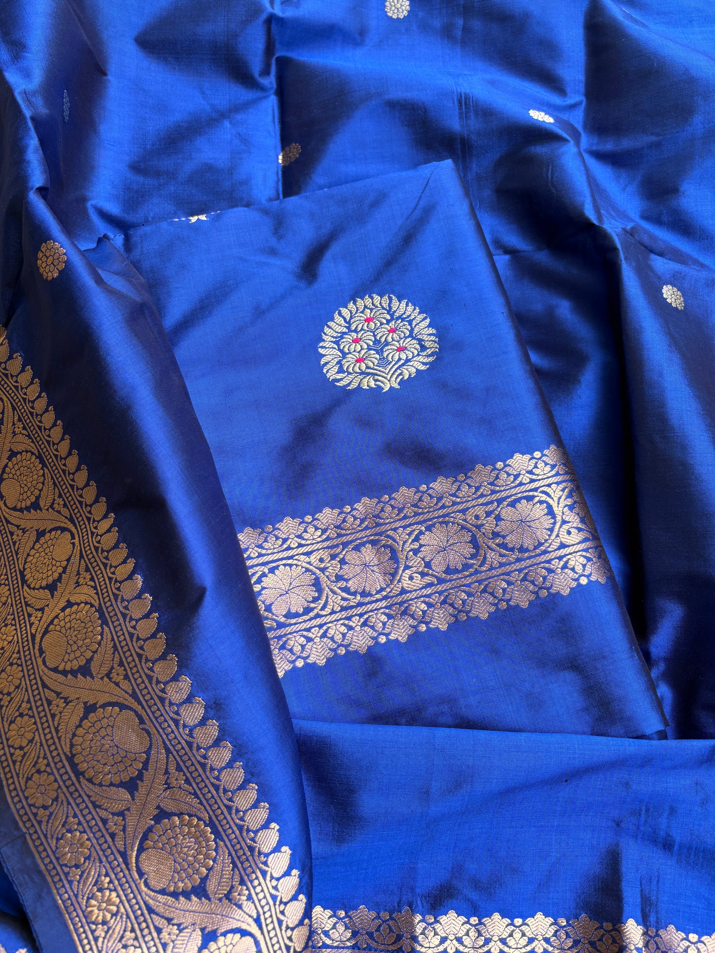 Blue katan by katan silk kadhwa suit set