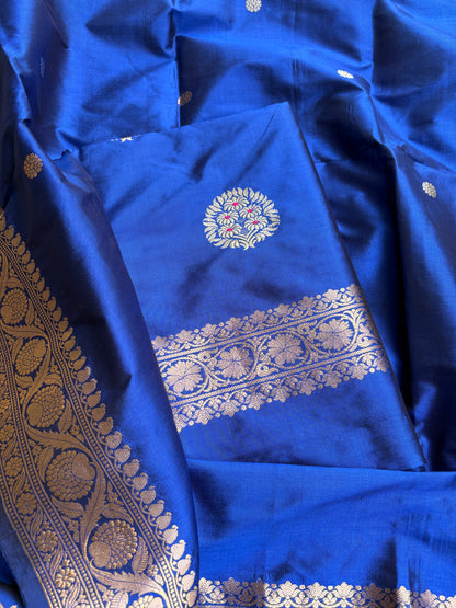 Blue katan by katan silk kadhwa suit set