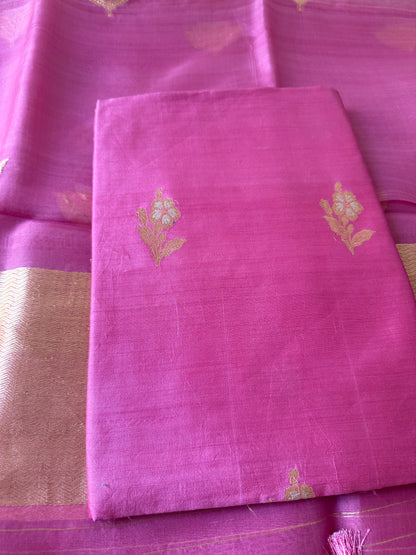 Pink chiniya silk meendar kurta, kora silk dupatta and plain bottom