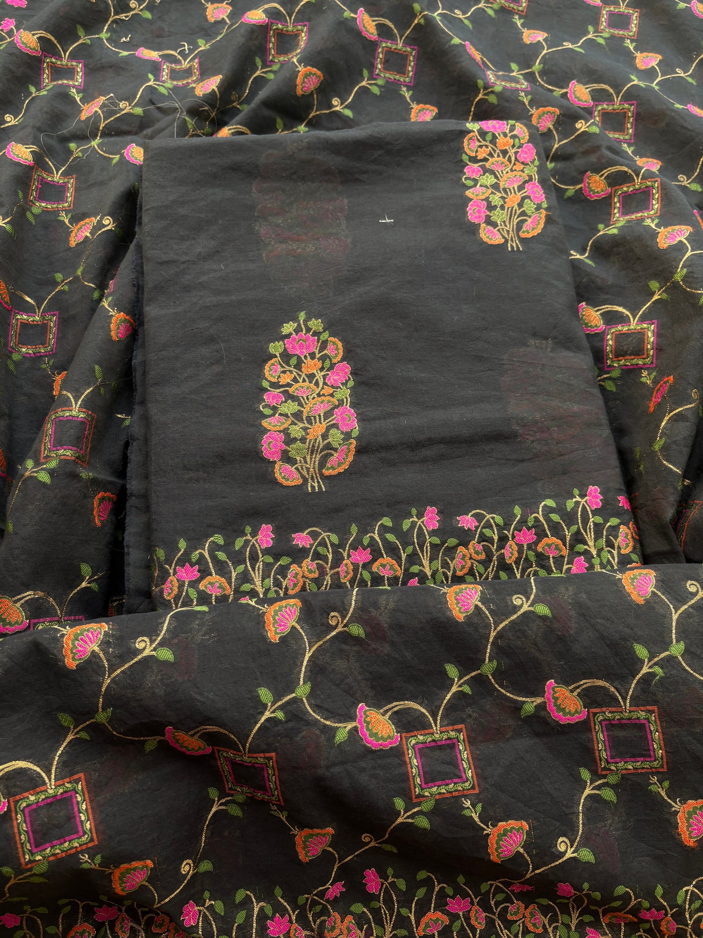 Black Chanderi Meena jari weaving suit set