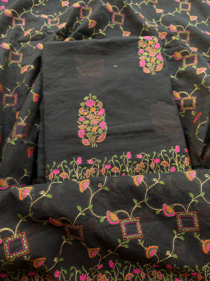 Black Chanderi Meena jari weaving suit set