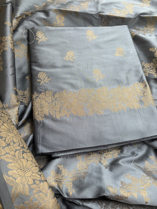 Light blue premium Banarasi silk 3 piece suit set