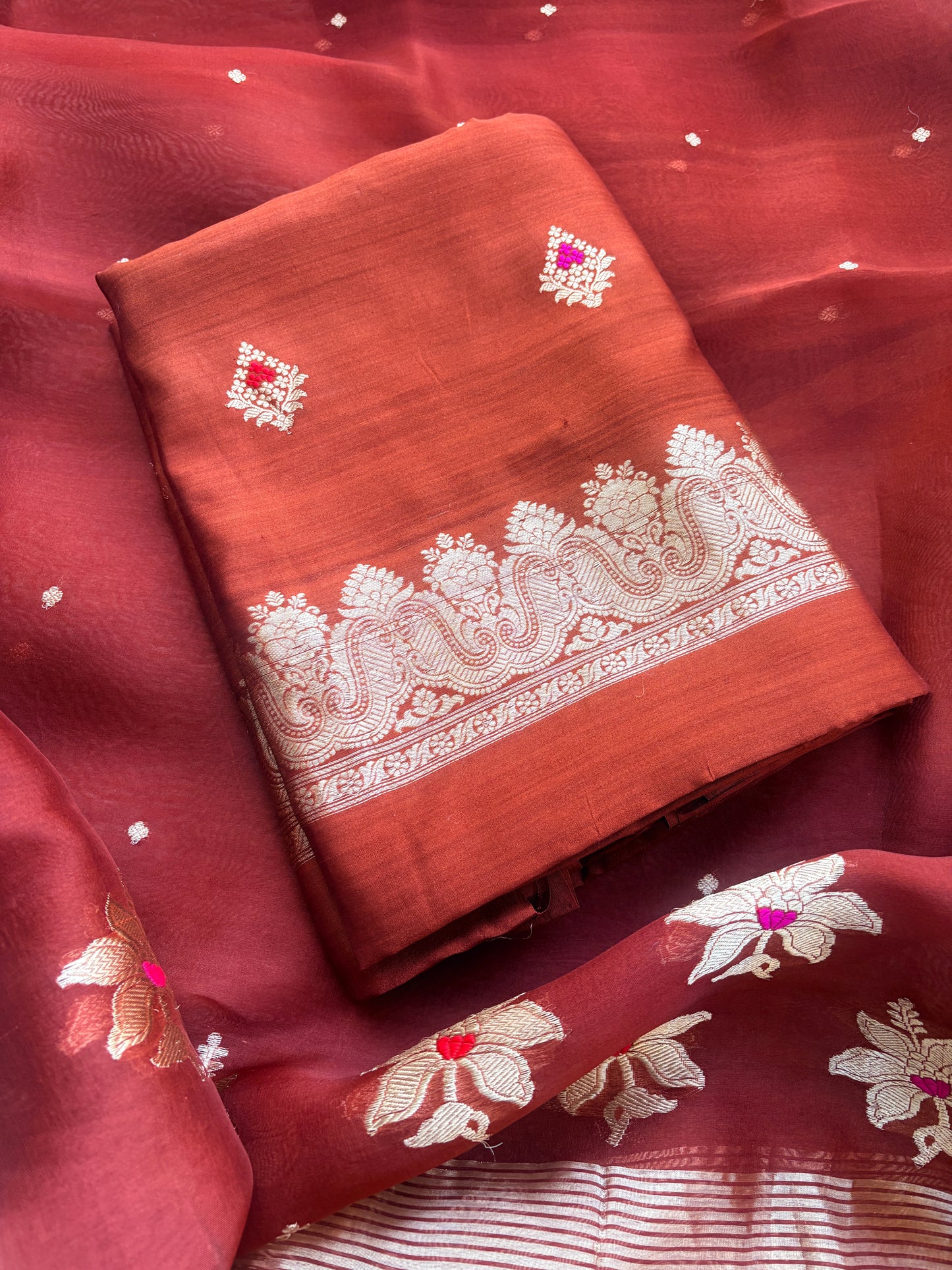 Rust Chiniya silk Kadhwa suit set