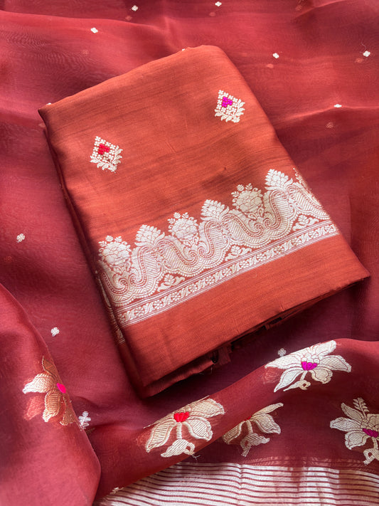 Rust Chiniya silk Kadhwa suit set