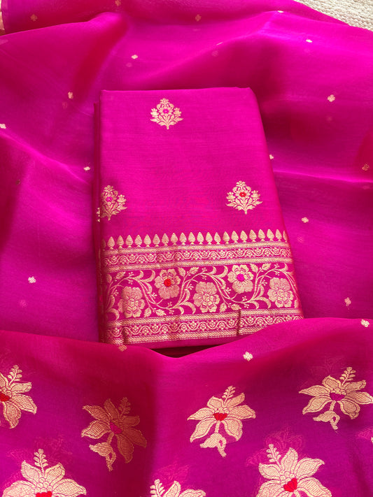 Pink Chiniya silk kadhwa suit set