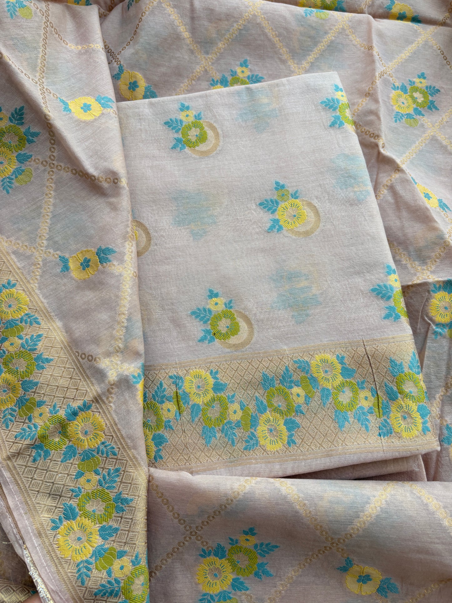 Nude jaal weaving Chanderi suit set