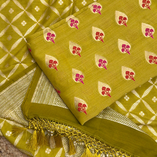 Lime green moonga silk suit set
