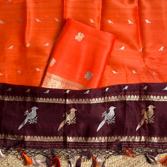 Orange wine kora silk suit set