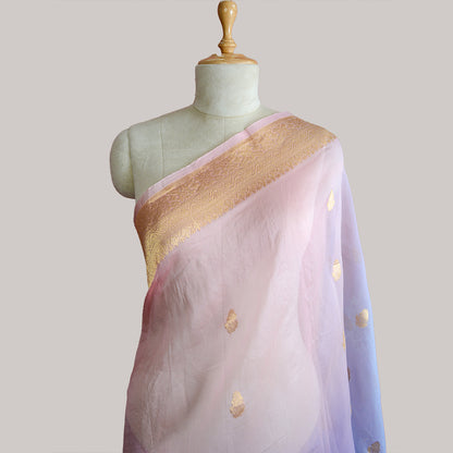 Blue pink shaded kora silk saree