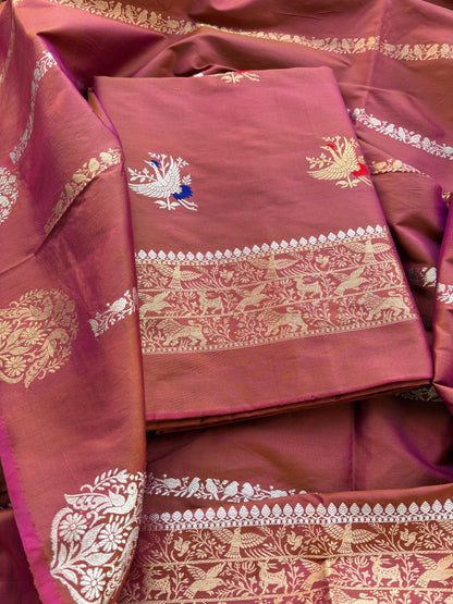 Rust dhoop chau katan by katan silk kadhwa suit set