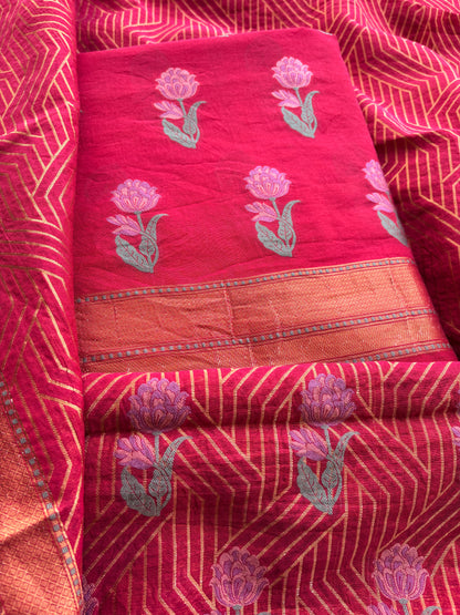 Rani red Chanderi flower weaving suit set