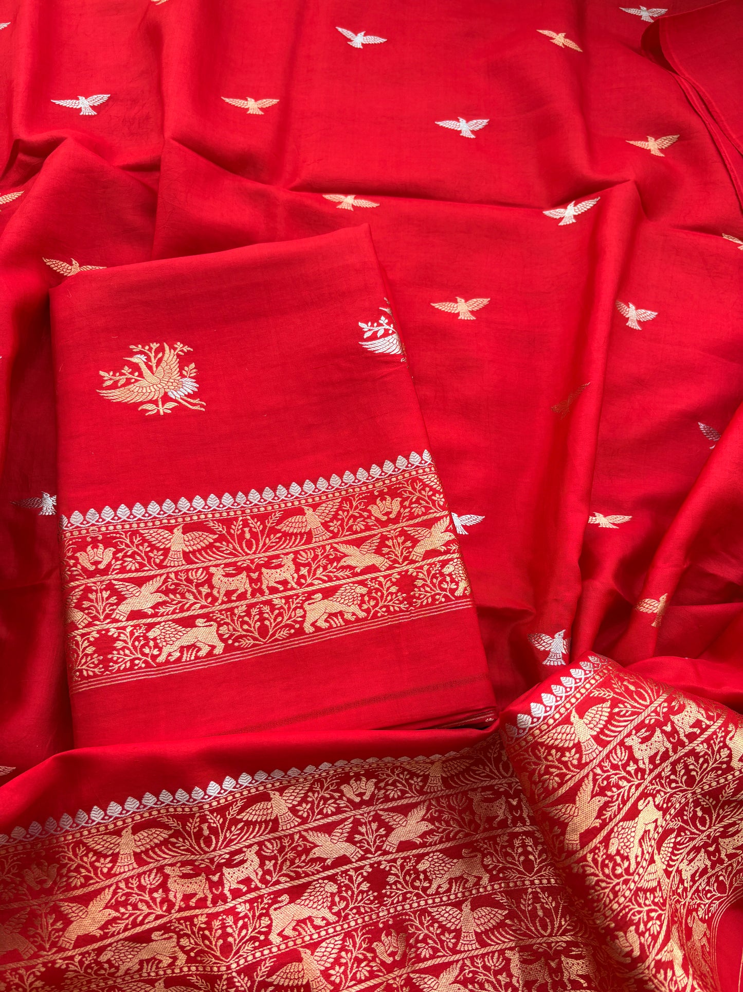 Red raw mango silk suit set