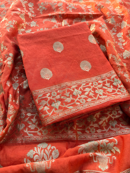 Rust orange Chanderi suit set