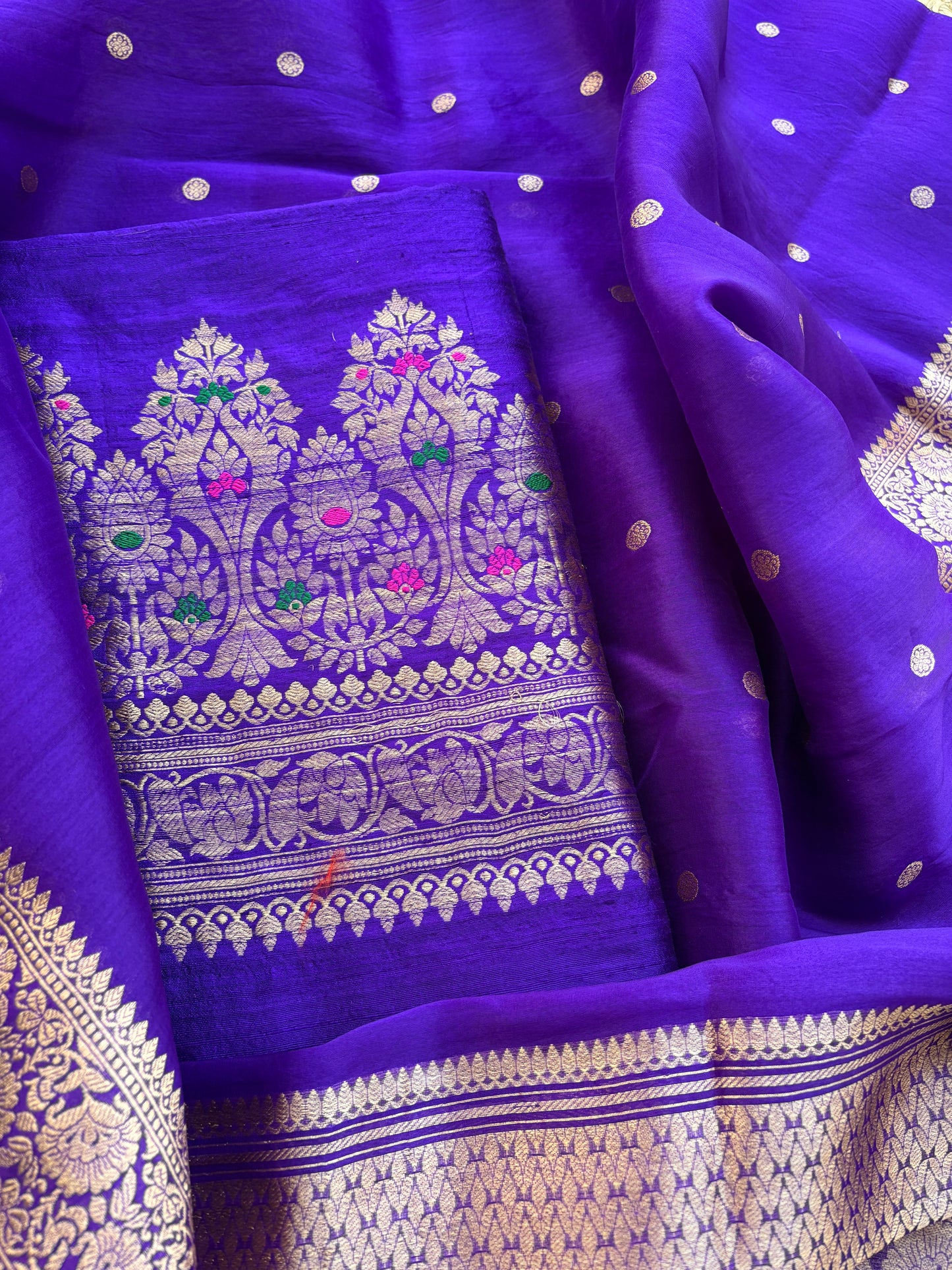 Purple raw silk kadhwa suit with kora silk dupatta