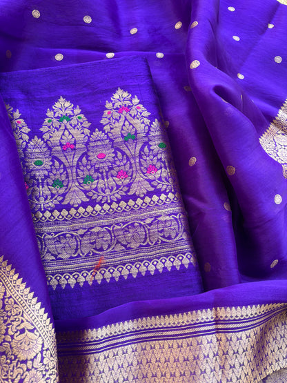 Purple raw silk kadhwa suit with kora silk dupatta