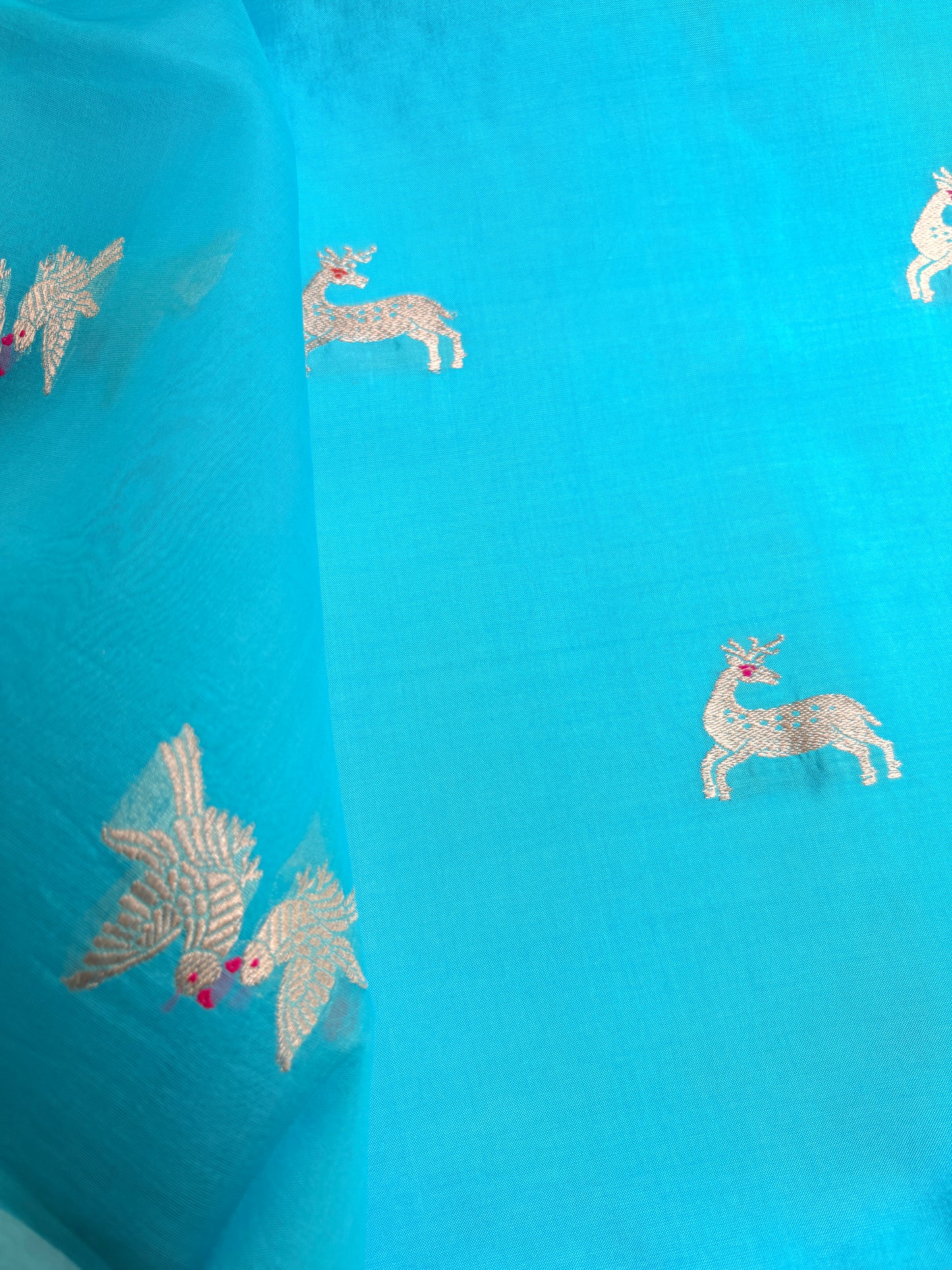 Blue pure silk kadhwa motif suit set