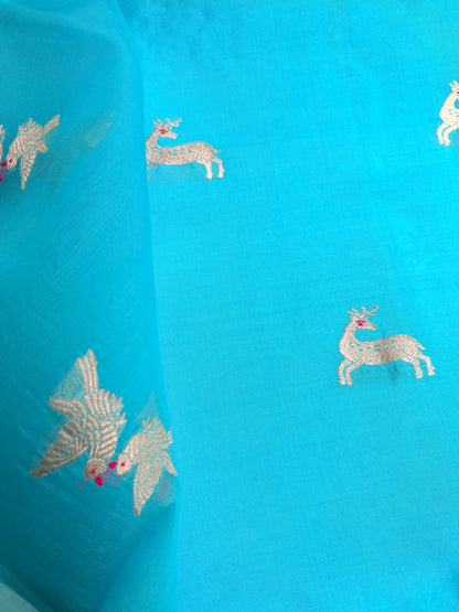 Blue pure silk kadhwa motif suit set