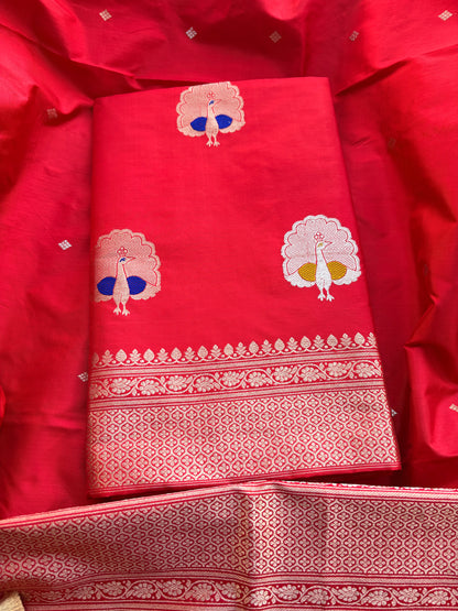 Red katan by katan silk kadhwa suit set