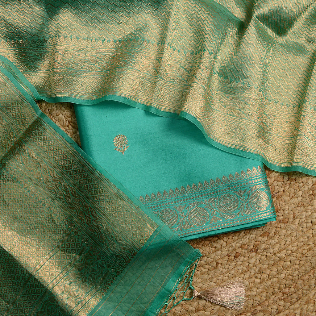 Turq mango silk with kora brocade dupatta