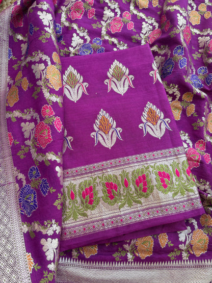 Purple moonga silk jaal tilfi suit set