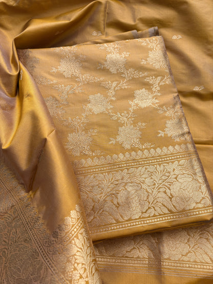 Mustard yellow dhoop chau katan silk suit set