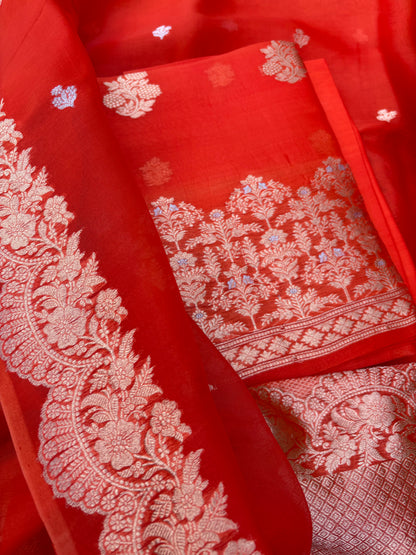 Orange kora kadhwa silk suit set