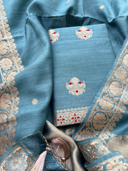 Blue moonga silk kadhwa suit set