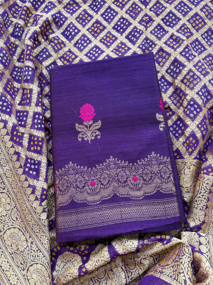 Purple raw silk kadhwa suit with Khaddi georgette dupatta
