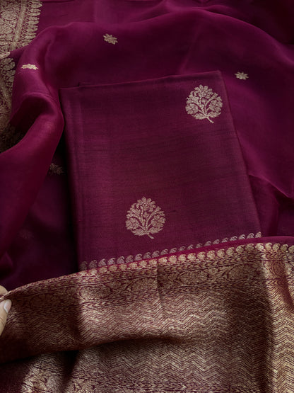 Wine tussar silk kadhwa suit set