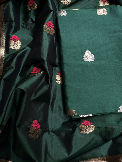 Green Chiniya silk kurta, bottom, katan silk kadhwa dupatta